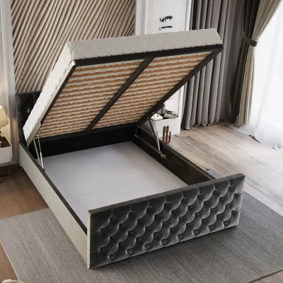 Elegantní čalouněná postel 160x200 ROSEMARIE 1 s úložným prostorem - béžová
