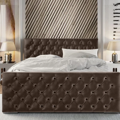 Elegantní čalouněná postel 160x200 ROSEMARIE 1 s úložným prostorem - tmavě hnědá
