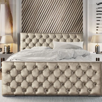 Elegantní čalouněná postel 180x200 ROSEMARIE 1 s úložným prostorem - béžová
