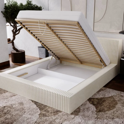 Jednolůžková čalouněná postel 120x200 SIDONIA 2 s úložným prostorem - béžová