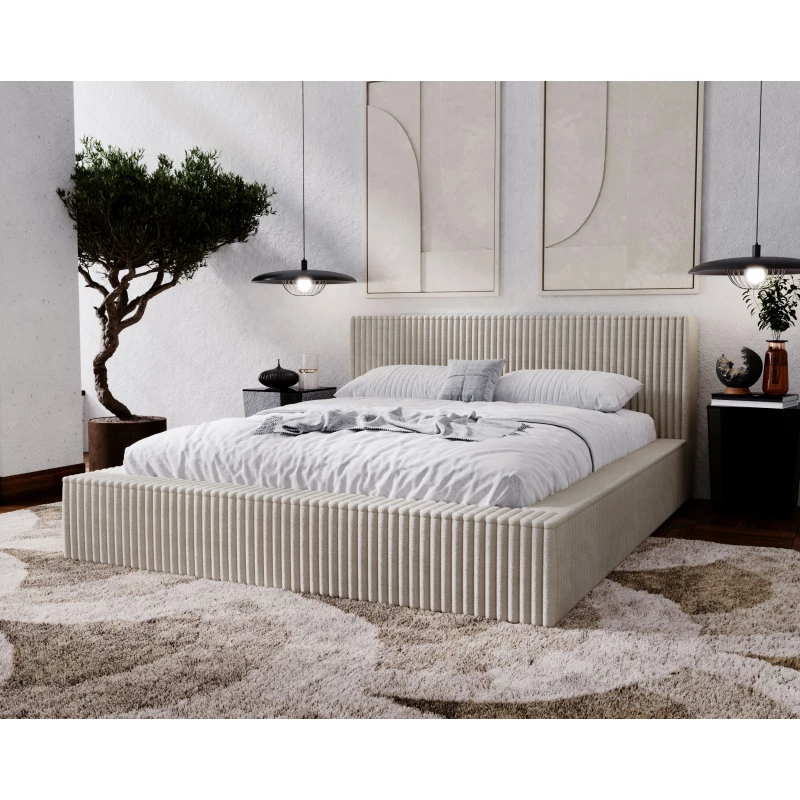 Manželská čalouněná postel 160x200 SIDONIA 2 s úložným prostorem - béžová