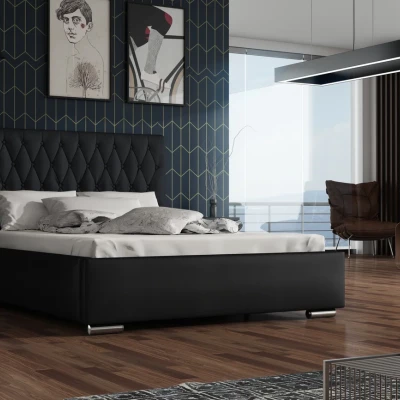 Jednolůžková postel 90x200 SIRENA 1 s prošívaným čelem - černá / tmavě modrá