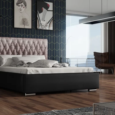 Jednolůžková postel 120x200 SIRENA 1 s prošívaným čelem - černá / růžová