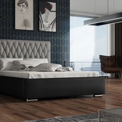 Jednolůžková postel 120x200 SIRENA 1 s prošívaným čelem - černá / šedá