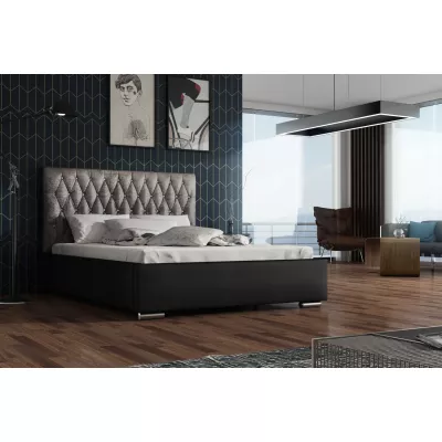 Manželská postel 140x200 SIRENA 1 s prošívaným čelem - černá / stříbrná
