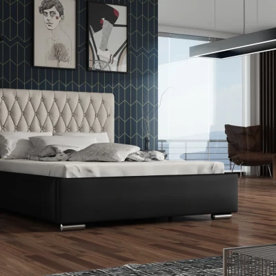 Manželská postel 140x200 SIRENA 1 s prošívaným čelem - černá / krémová