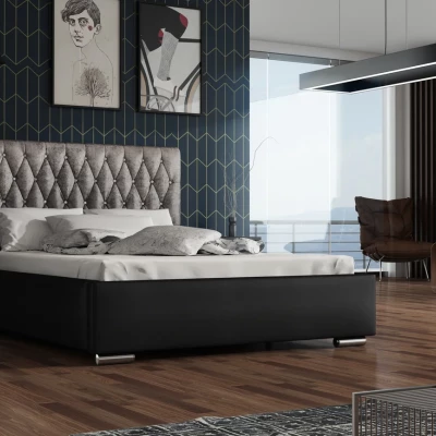 Manželská postel 180x200 SIRENA 1 s prošívaným čelem - černá / stříbrná