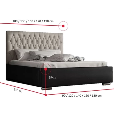 Manželská postel 180x200 SIRENA 1 s prošívaným čelem - černá / krémová