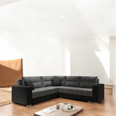 Rohová rozkládací sedací souprava HEMILY 3 - černá ekokůže / šedá