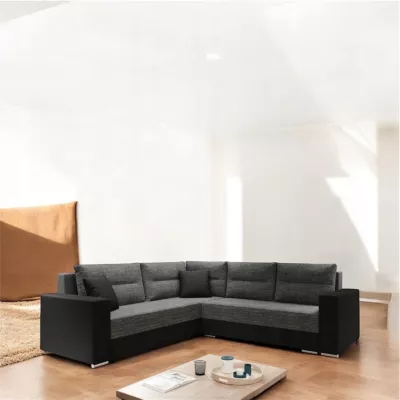 Rohová rozkládací sedací souprava HEMILY 3 - černá ekokůže / šedá