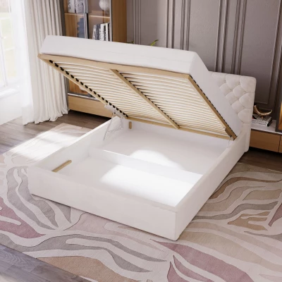 Pohodlná čalouněná postel 160x200 MARLISA SLIM 1 s úložným prostorem - vanilková