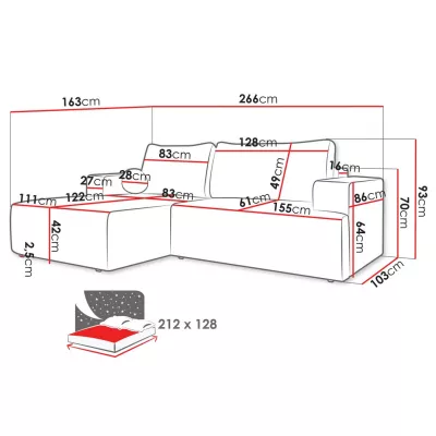 Rohová rozkládací sedačka ILUDIA - stříbrná, pravý roh