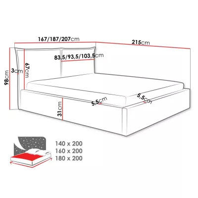 Čalouněná dvojlůžková postel 180x200 JOESON - ocelová šedá