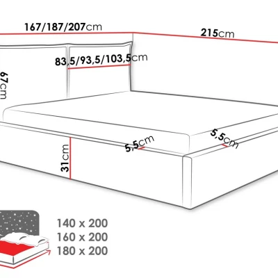 Čalouněná dvojlůžková postel 140x200 JOESON - špinavá bílá