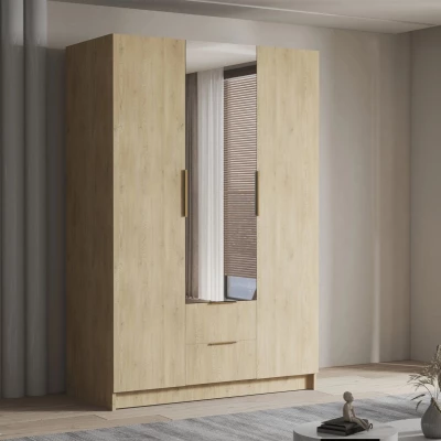 Vysoká šatní skříň 150 cm se zrcadlem MARILA - dub cremona / zlatá