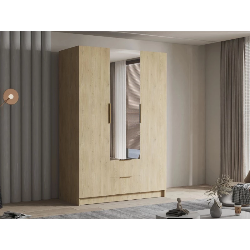 Vysoká šatní skříň 150 cm se zrcadlem MARILA - dub cremona / zlatá