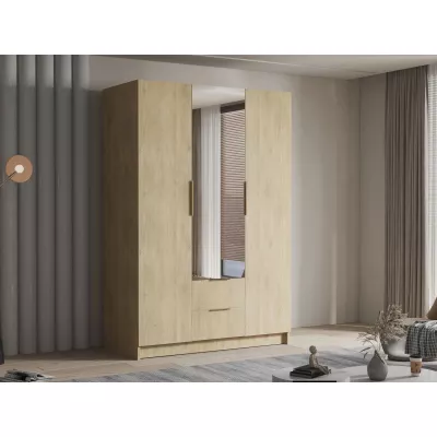 Vysoká šatní skříň 150 cm se zrcadlem MARILA - dub cremona / zlatá