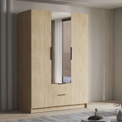 Vysoká šatní skříň 150 cm se zrcadlem MARILA - dub cremona / černá