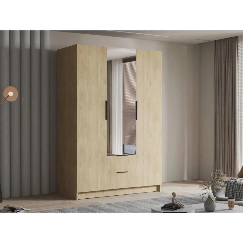 Vysoká šatní skříň 150 cm se zrcadlem MARILA - dub cremona / černá