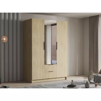 Vysoká šatní skříň 150 cm se zrcadlem MARILA - dub cremona / černá
