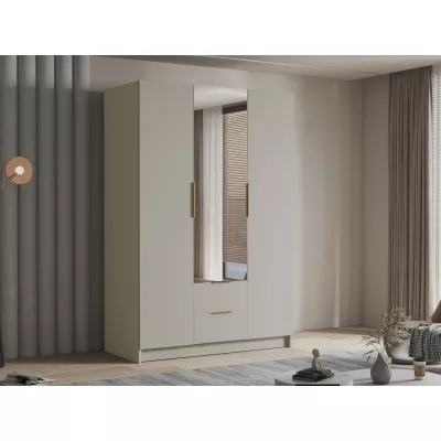 Vysoká šatní skříň 150 cm se zrcadlem MARILA - kašmír / zlatá