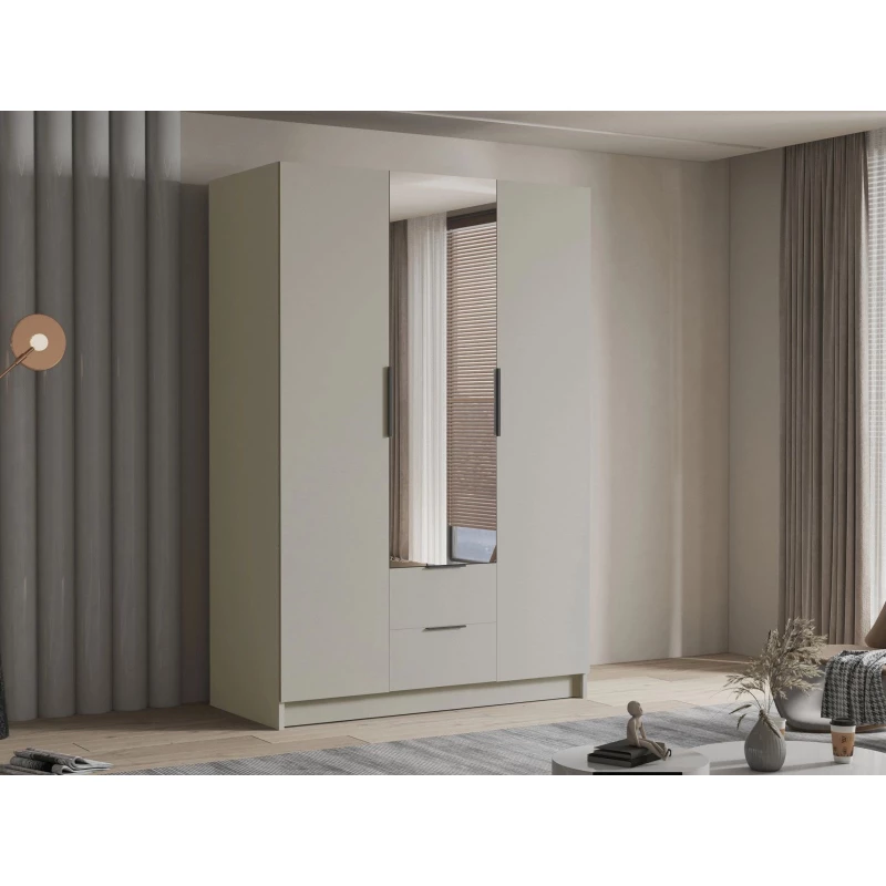 Vysoká šatní skříň 150 cm se zrcadlem MARILA - kašmír / černá