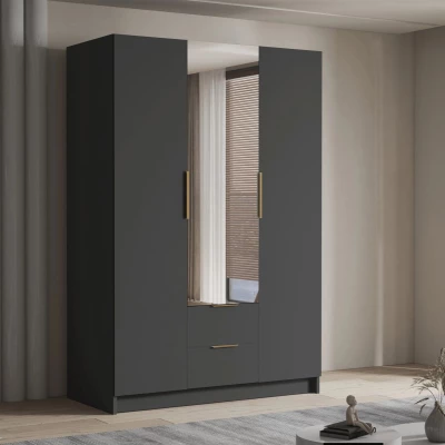 Vysoká šatní skříň 150 cm se zrcadlem MARILA - černá / zlatá