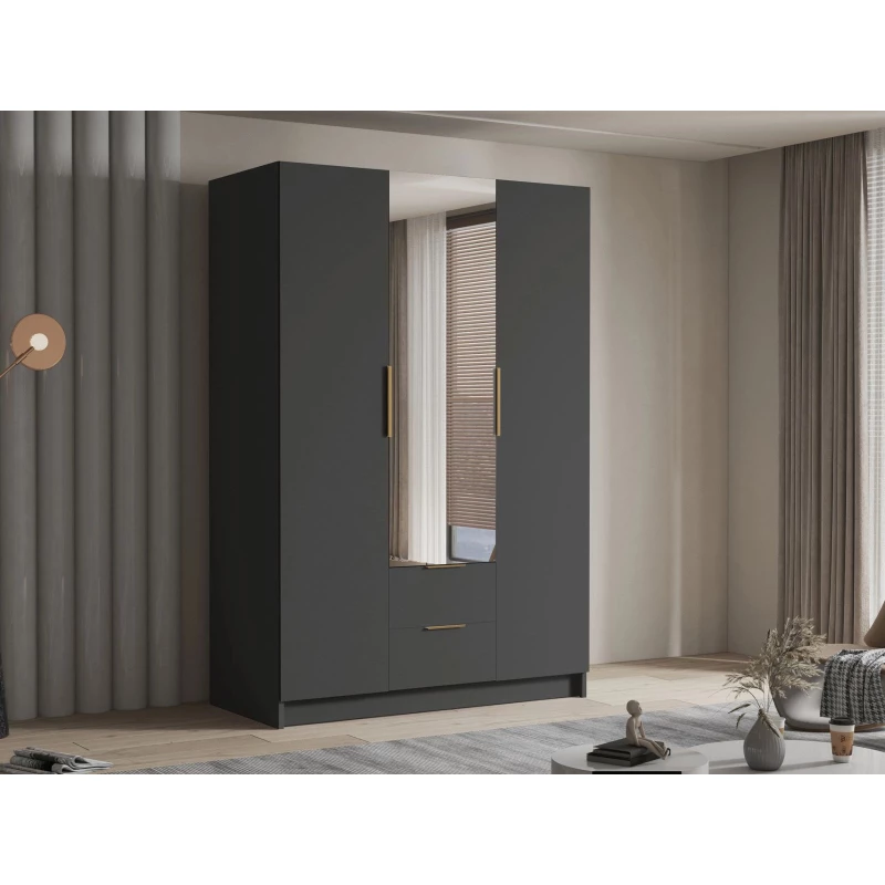 Vysoká šatní skříň 150 cm se zrcadlem MARILA - černá / zlatá