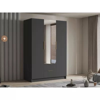 Vysoká šatní skříň 150 cm se zrcadlem MARILA - černá / zlatá