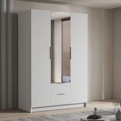 Vysoká šatní skříň 150 cm se zrcadlem MARILA - bílá / zlatá
