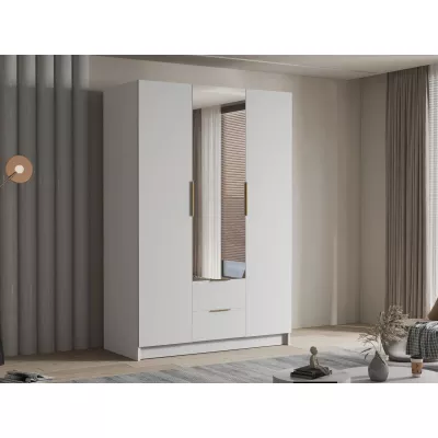 Vysoká šatní skříň 150 cm se zrcadlem MARILA - bílá / zlatá