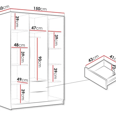 Vysoká šatní skříň 150 cm MARILA - dub cremona / zlatá