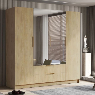 Velká šatní skříň 200 cm se zrcadlem BETILA - dub cremona / zlatá