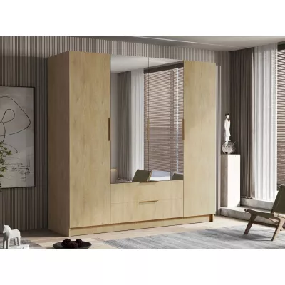 Velká šatní skříň 200 cm se zrcadlem BETILA - dub cremona / zlatá