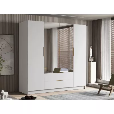 Velká šatní skříň 200 cm se zrcadlem BETILA - kašmír / zlatá