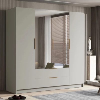 Velká šatní skříň 200 cm se zrcadlem BETILA - kašmír / černá