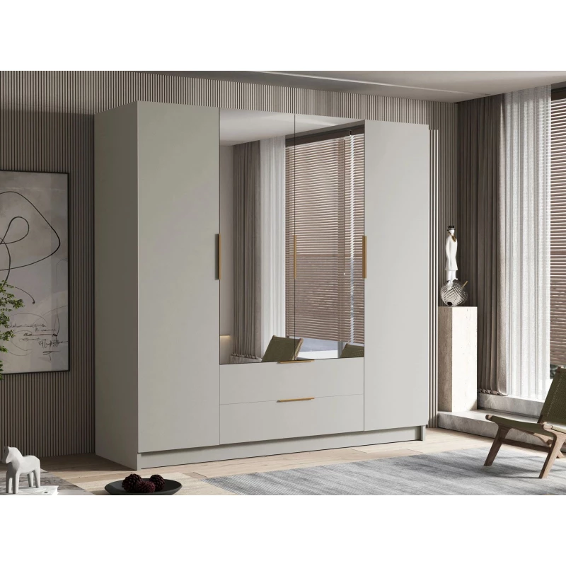 Velká šatní skříň 200 cm se zrcadlem BETILA - kašmír / černá