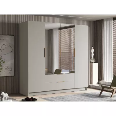 Velká šatní skříň 200 cm se zrcadlem BETILA - kašmír / černá