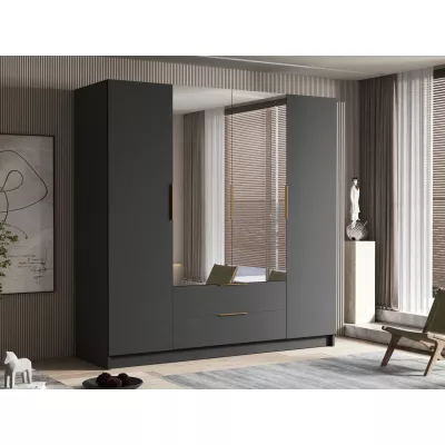 Velká šatní skříň 200 cm se zrcadlem BETILA - černá / zlatá