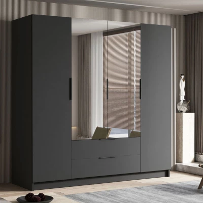 Velká šatní skříň 200 cm se zrcadlem BETILA - černá