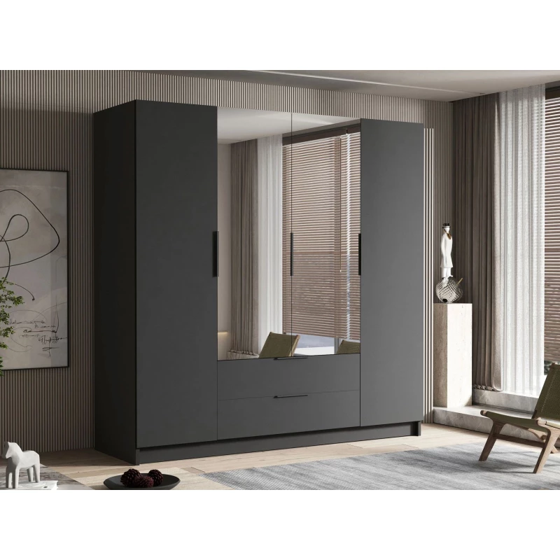 Velká šatní skříň 200 cm se zrcadlem BETILA - černá