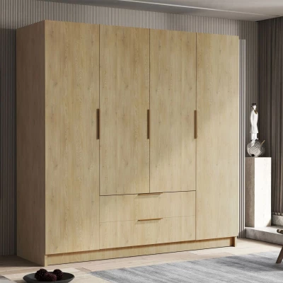 Velká šatní skříň 200 cm BETILA - dub cremona / zlatá