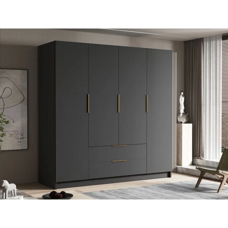 Velká šatní skříň 200 cm BETILA - černá / zlatá