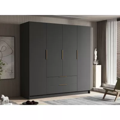 Velká šatní skříň 200 cm BETILA - černá / zlatá