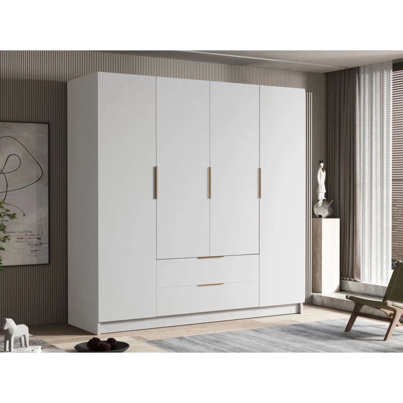 Velká šatní skříň 200 cm BETILA - bílá / zlatá