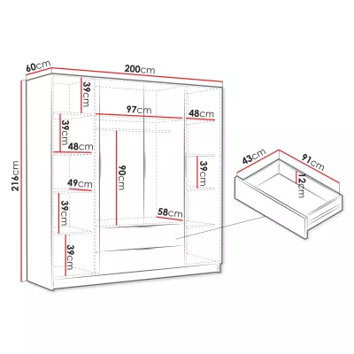Velká šatní skříň 200 cm BETILA - bílá / černá