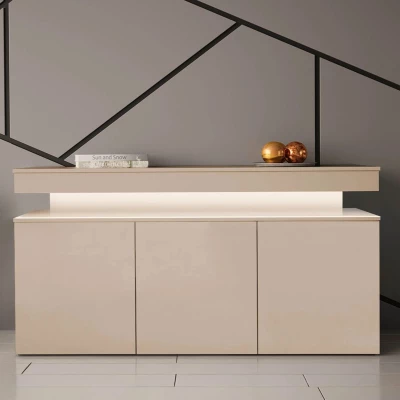 Moderní komoda s dvířky HYDA - písková béžová + LED osvětlení ZDARMA