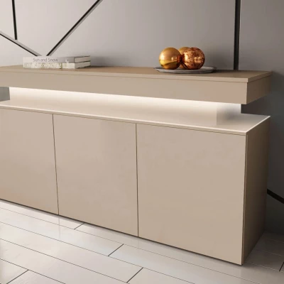 Moderní komoda s dvířky HYDA - písková béžová + LED osvětlení ZDARMA