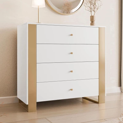 Úzká komoda se šuplíky LUMOS - zlatá / bílá