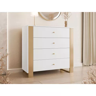 Úzká komoda se šuplíky LUMOS - zlatá / bílá